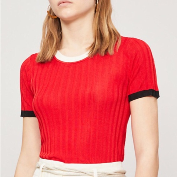 Sandro red Contrast Trim Knitted Top Size 2 US medium - Picture 1 of 8